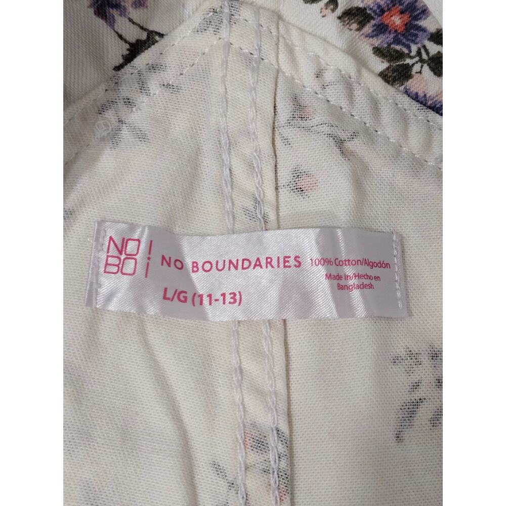 No Boundaries White Floral Print Short Overalls L 11-13 Juniors Lightweight Soft